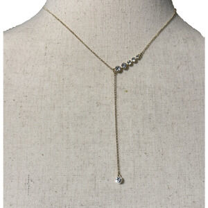 Ann Taylor LOFT Gold Tone Lariat Necklace Crystal Rhinestones 16–18 Inch